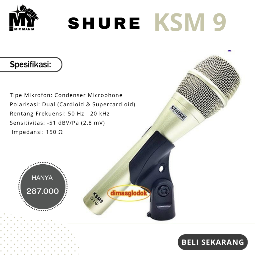 Mic Kabel Shure Ksm 9 Mikrofon Karaoke Shure Ksm9 Mic Vocal Shure Ksm-9