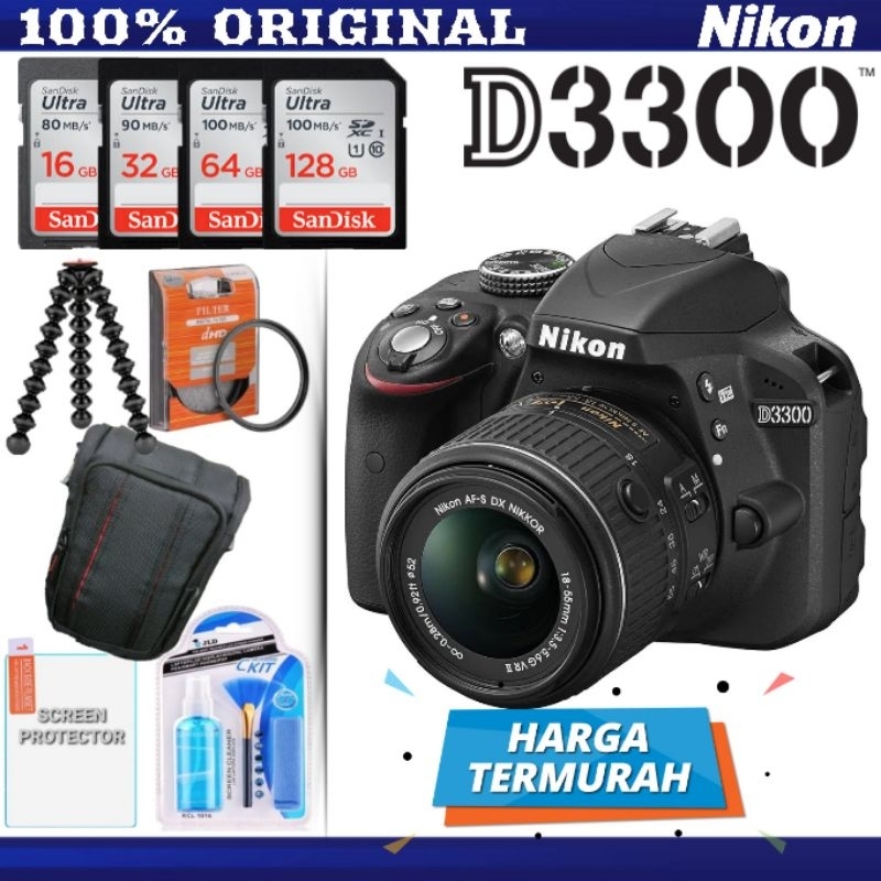 NIKON D3300 + KIT LENSA 18-55MM ( DIJAMIN ORIGINAL ) BARU BERGARANSI 1 TAHUN READY NIKON D3200 D5200