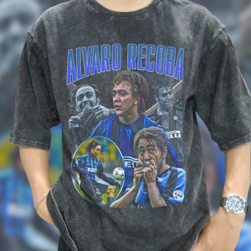 Alvaro Recoba El Chino Soccer Player Legend Vintage Wash T-shirt/Kaos Bola Recoba Inter Milan Legend