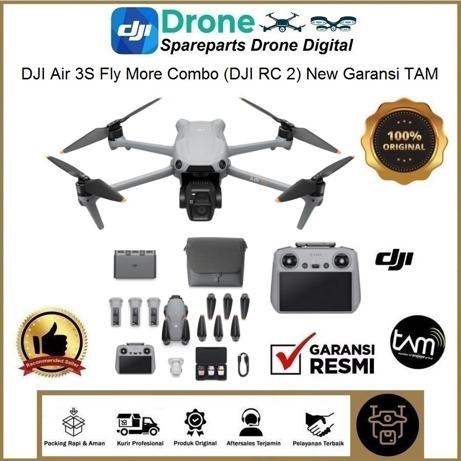 DJI Air 3S Fly More Combo (DJI RC 2) Drone New Garansi TAM Dji Air 3s Fly More Combo Remot Drone RC-