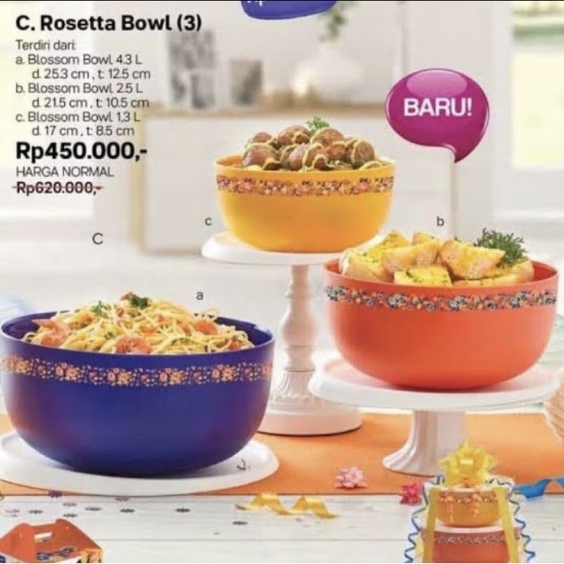 roseta bowl set (3) jadulll original tuperware 100% new