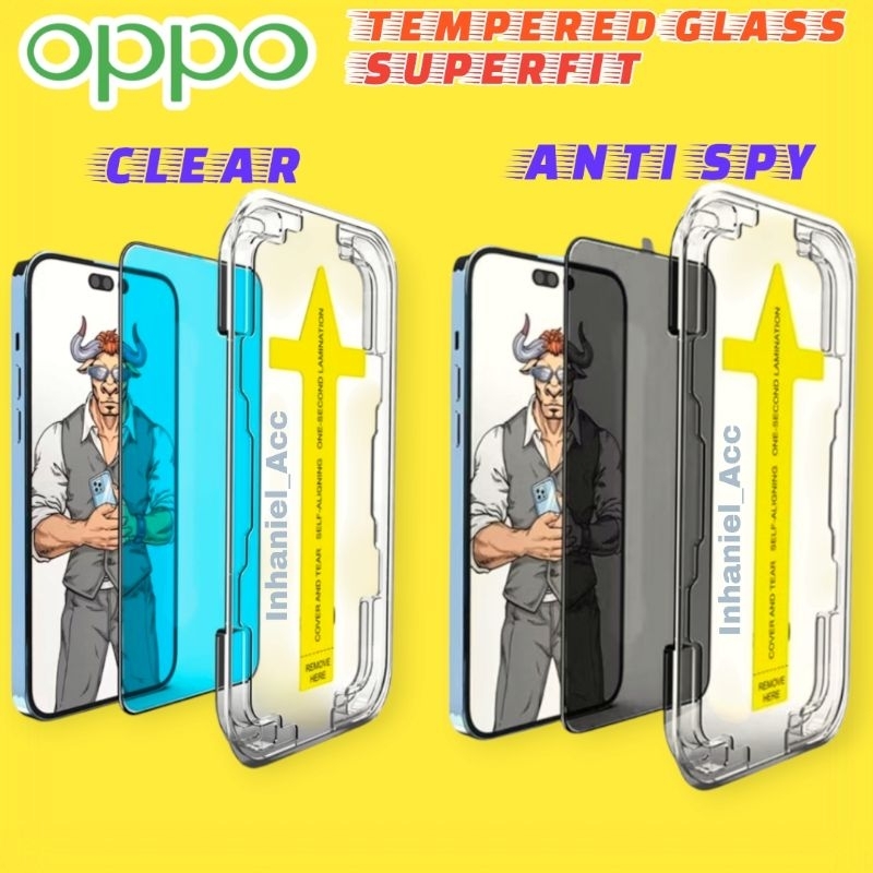 Tempered Glass Superfit Clear Bening / Anti Spy Oppo A53s A56 A57 A58 A60 A72 Anti Gores Aksesoris H