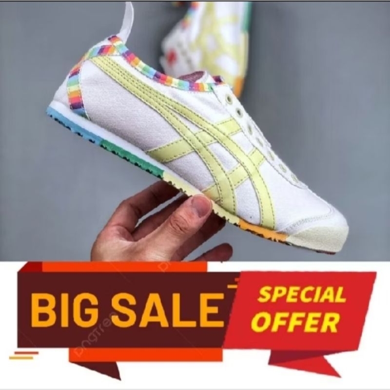 sepatu Slip On Onitsuka Tiger Mexico66 ORIGINAL White Rainbow