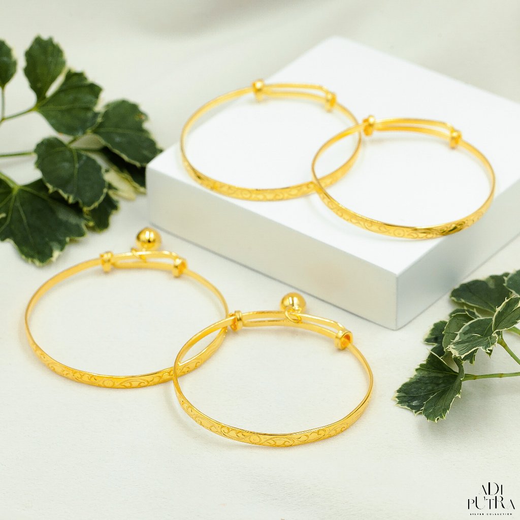 Gelang Bayi 3 Bulanan Perak 925 Metelu Bulanan Model Tatah Punggel - Lapis Emas