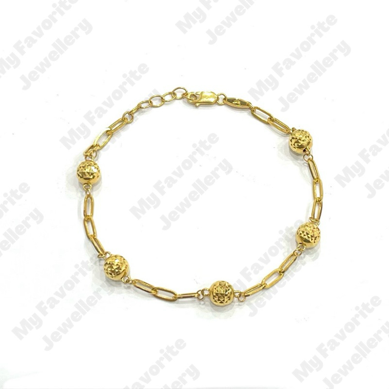 Gelang Emas Paperclip Bola Kristal EMAS ASLI Kadar 700 16K