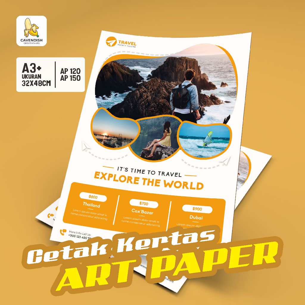 

ART PAPER A3+ 120gsm/ 150gsm/Brosur/Custom Poster/Custom Paperbelt - 1 SISI, 2 SISI