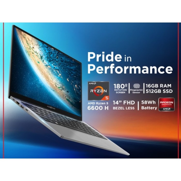 ADVAN Laptop Workplus AMD RYZEN 5 6600H 14'' FHD IPS 16GB 512GB Win 11