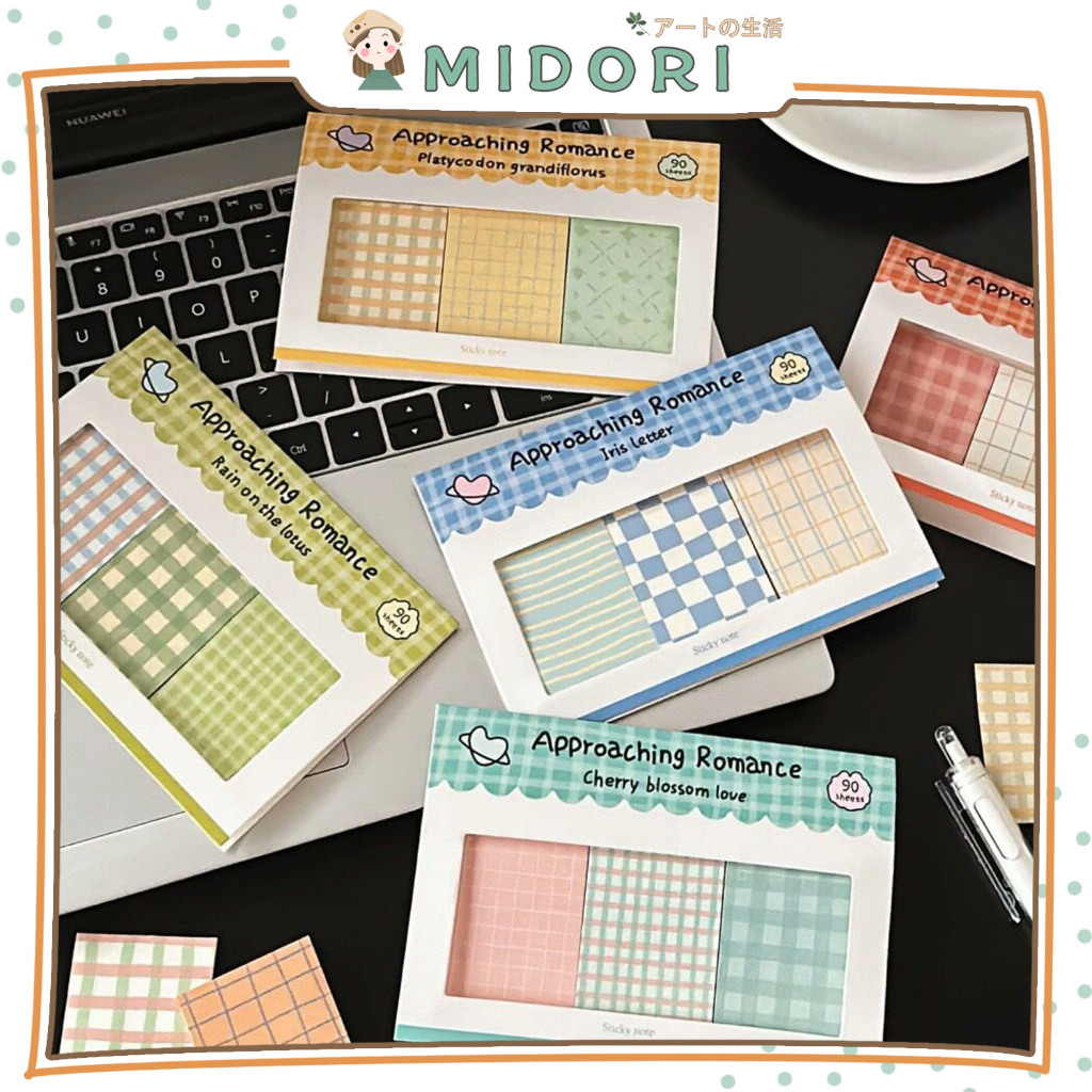 

[MIDORI] 90 Sheets APPROACHING ROMANCE Colorful Grid Sticky Notes Memo Note Paper Notepad - C0062