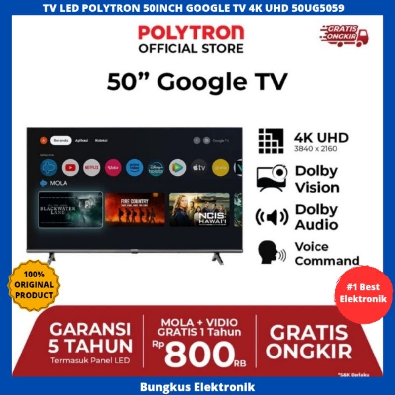 TV LED POLYTRON 50INCH GOOGLE TV 4K UHD 50UG5059 TV  POLYTRON 50 INCH GOOGLE TV