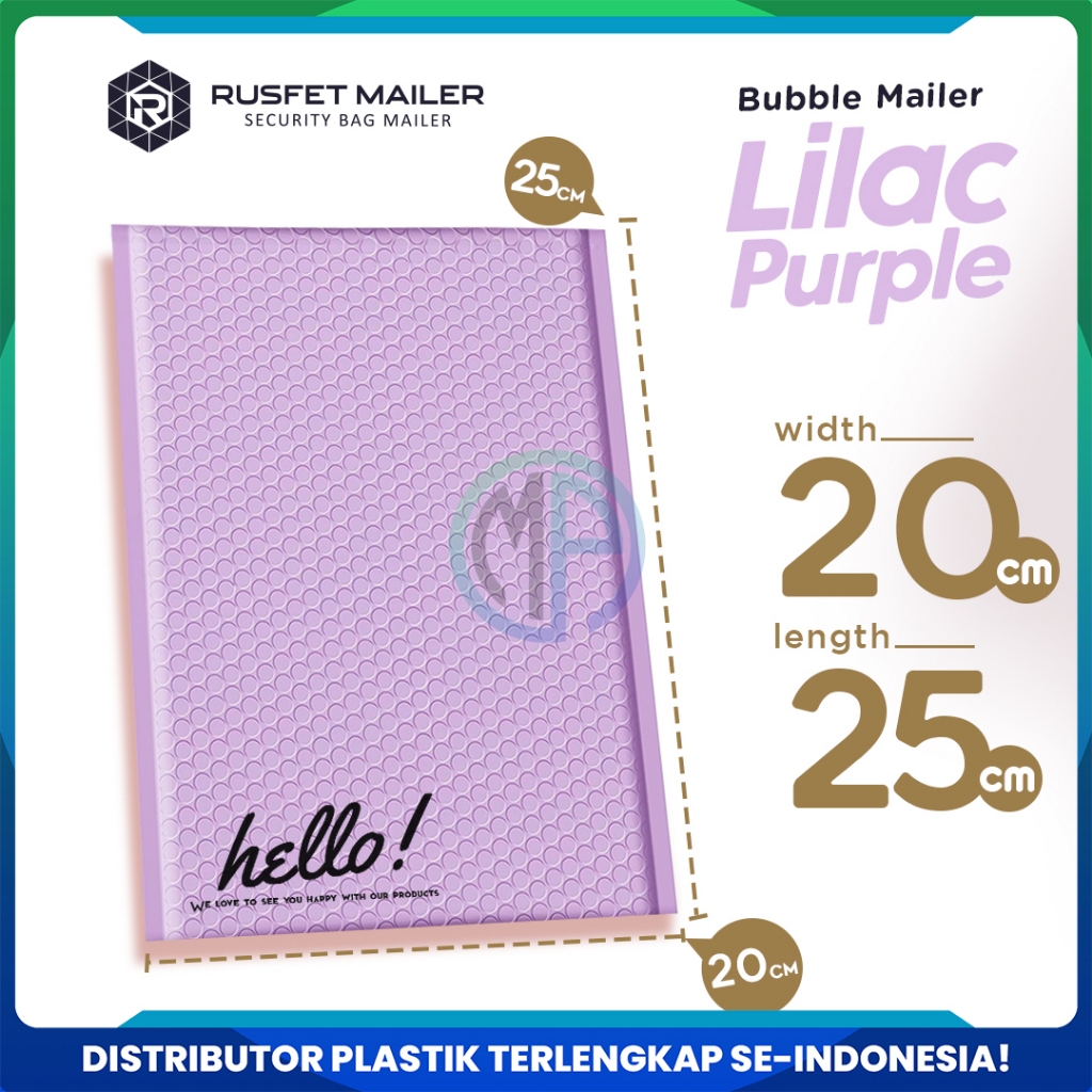 

Amplop Bubble Mailer Lilac Ungu 20 x 25 cm Rusfet Premium Satuan / Ecer Murah Hello Series