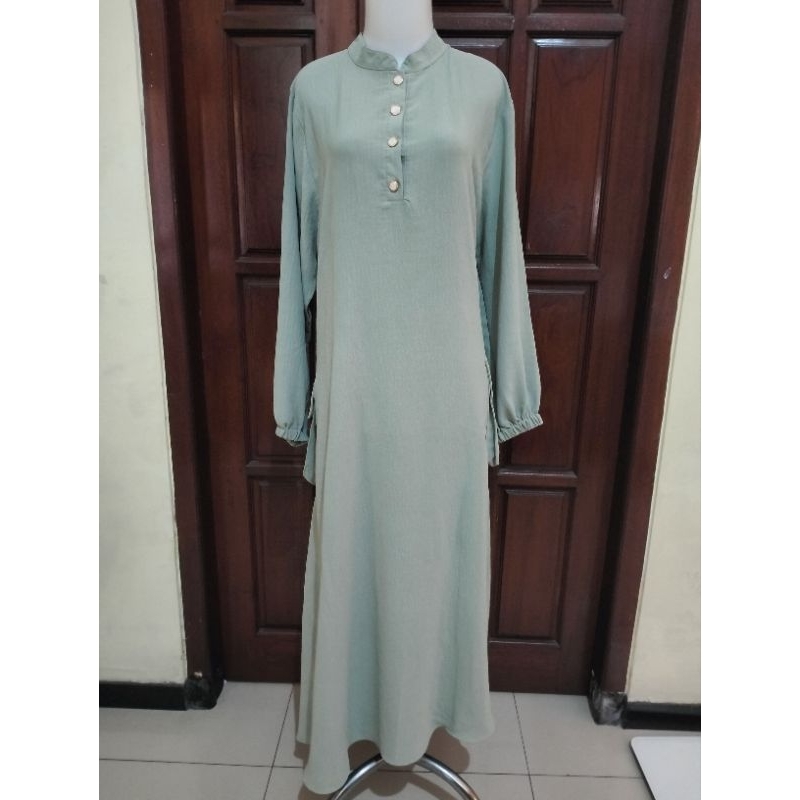 GAMIS RAYA ABAYA WANITA/ GAMIS RAYA WANITA CRINKLE/ GAMIS RAYA AZALIA HIJAU SAGE