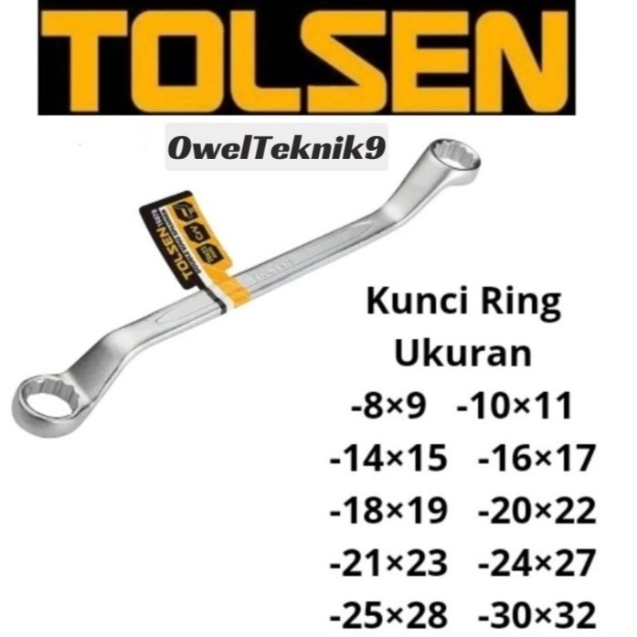 OwelTeknik9 - Kunci Ring TOLSEN Ukuran 8x9,10x11,14x15,16x17,18x19,20x22,21x23,24x27,25x28,30x32 100
