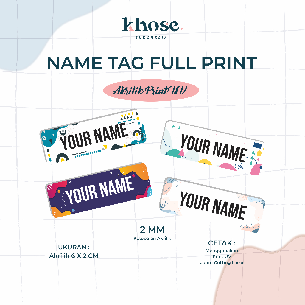 

Name Tag Custom 6 x 2 cm Akrilik Full Print UV / Name Tag Custom / Papan Nama Custom