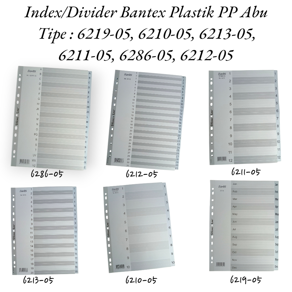 

(pack) Divider Bantex / Pembatas Binder A4 Plastik PP Abu tidak mudah sobek - Stationery