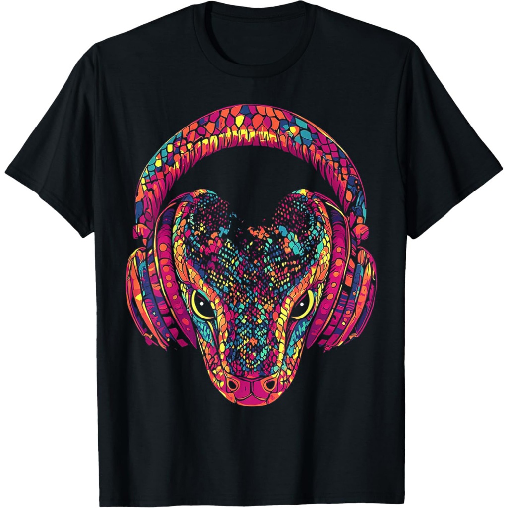 Seni Headphone Musik Motif Hewan Ular Kaos Ular
