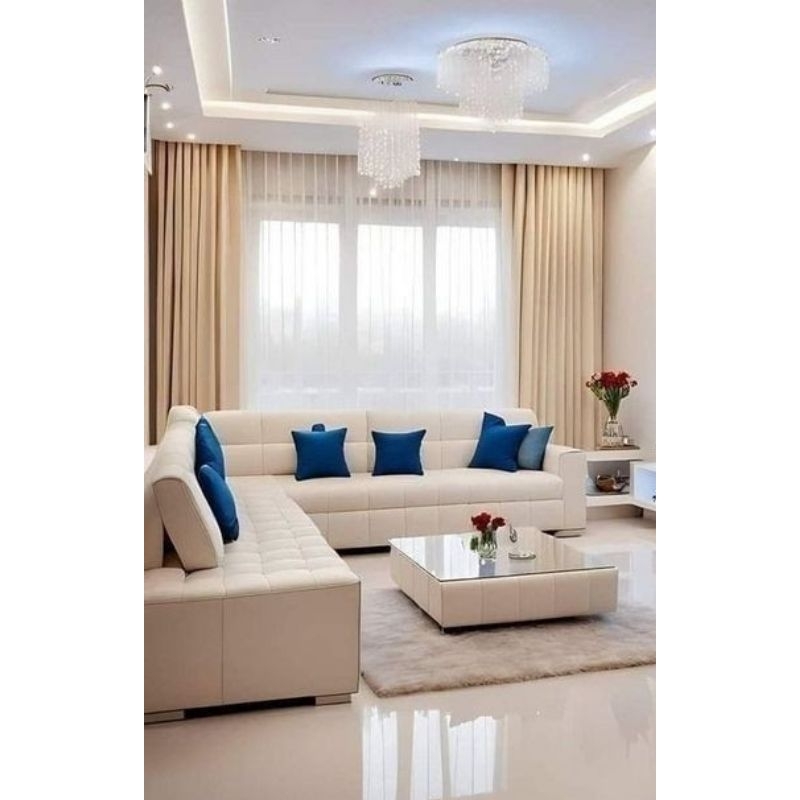 sofa ruang tamu mewah warna putih polos kualitas Premium