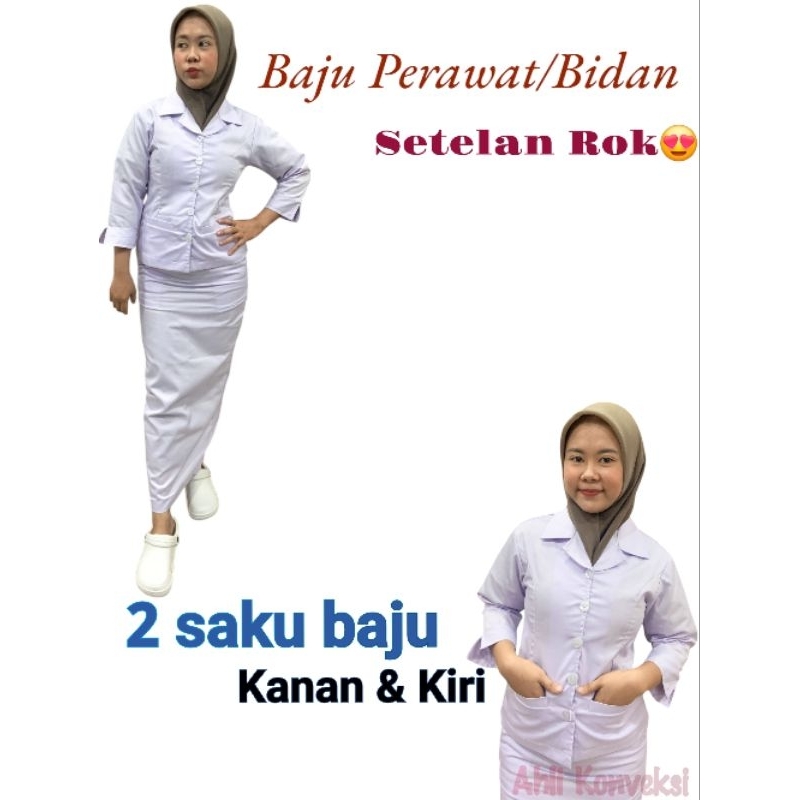 Baju Perawat dan Bidan Stelan Rok/Baju Jaga/Baju Dinas