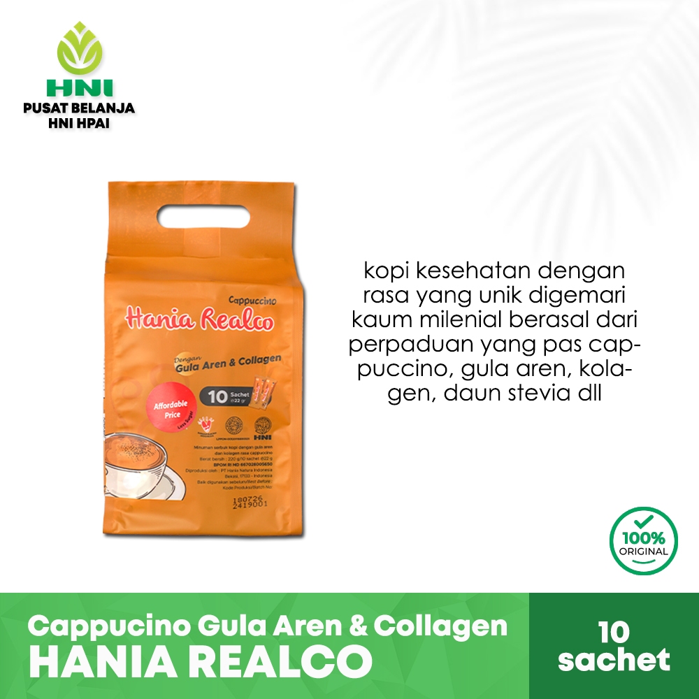 

HNI Hania Realco Cappuccino LESS SUGAR Serbuk Kopi Gula Aren + Kolagen Isi 10 Sachet