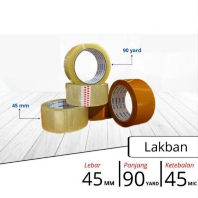 

Lakban Ukuran 45 mm 90 Yard 1 Rol isi 6 pcs Bening & Coklat