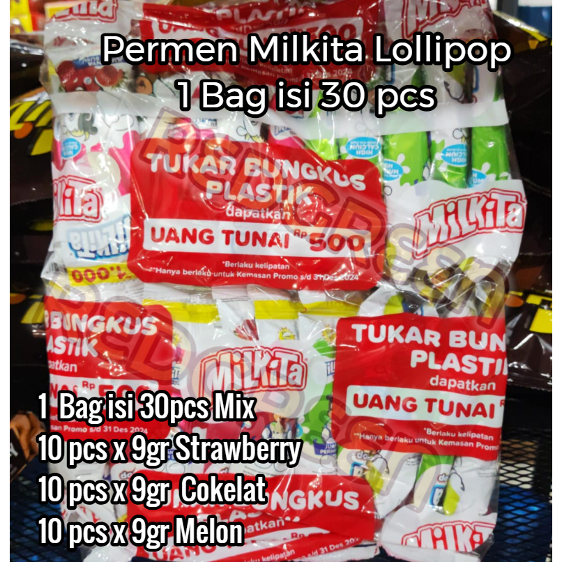 

Milkita Permen Lolipop Susu Hanger Max - Milk Candy 1 Bag (Isi 30Pcs) @9 Gram - Coklat, Strawberry, Melon