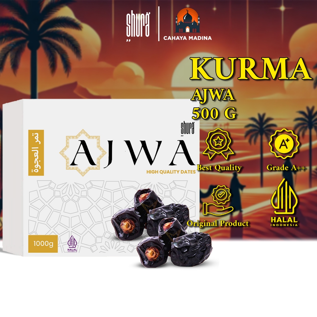 

Kurma Ajwa Shura 500 gram / Ajwa Kurma Date Crown 500g Original Oleh Oleh Haji