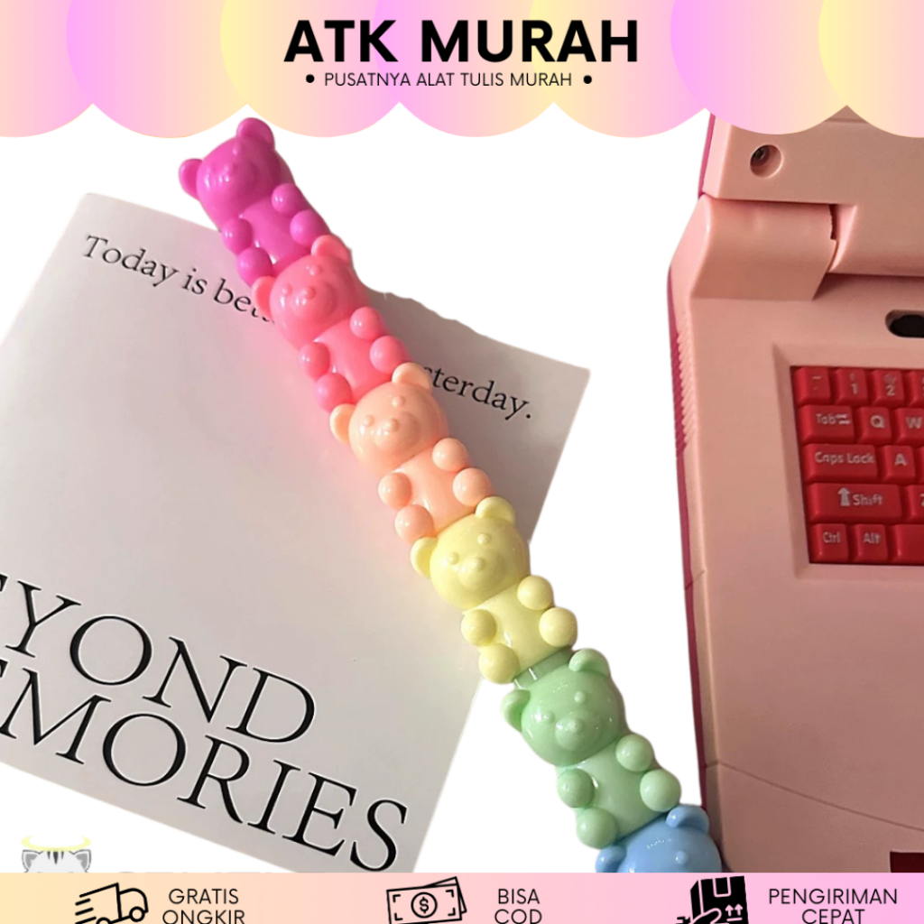 

HIGHLIGHTER GUMMY BEAR STABILO BENTUK BERUANGTUMPUK 5 WARNA KADO COD BISA
