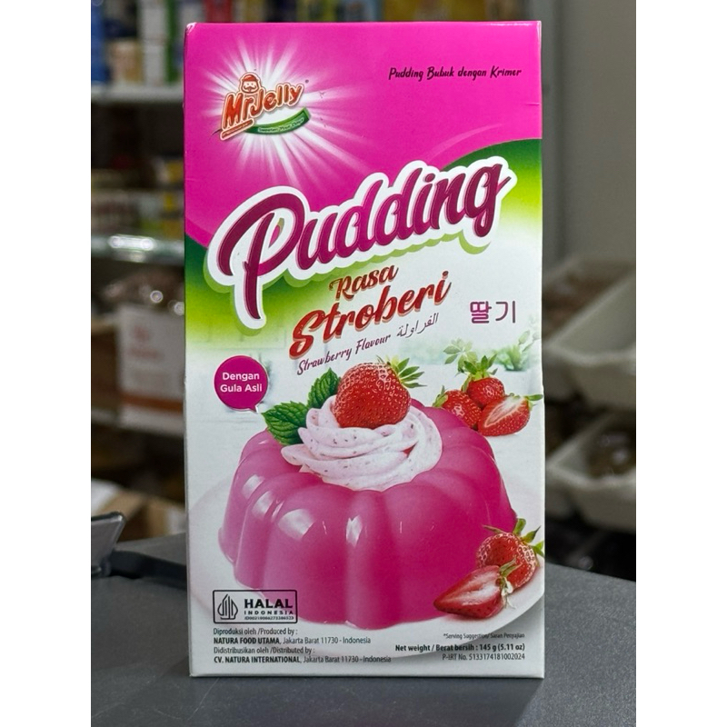 

Mr.Jelly Pudding susu bubuk dengan krimer rasa stroberi 145gr