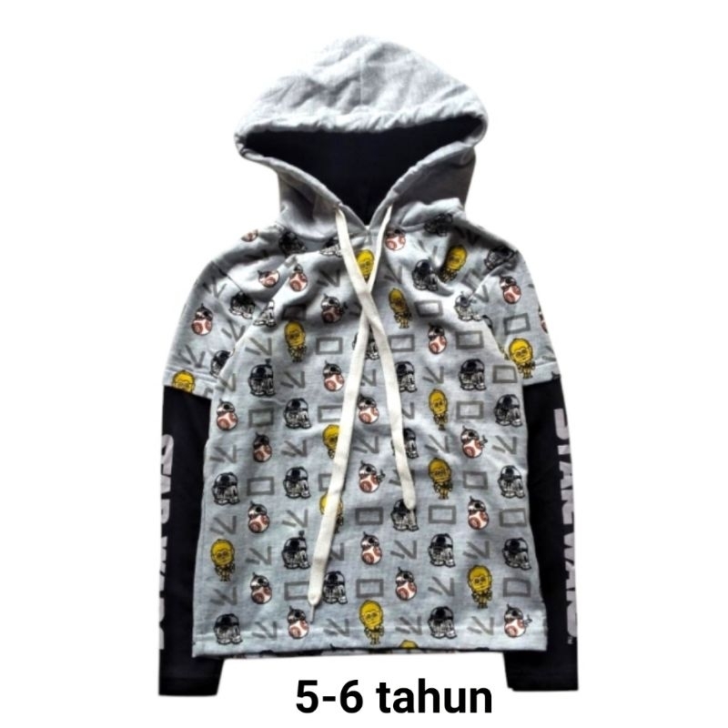 Sweater Hoodie anak laki cowo Nevada 5 6 tahun abu star wars