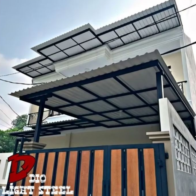 Kanopi alderon twinwall rangka besi hollow 4x6 dan 4x8 terpasang