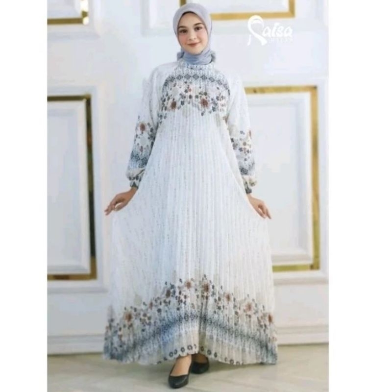 GAMIS Cerruty Babydoll Plisket Motif Bunga Cantik Premium ORIGINAL By.Raisa Hijab