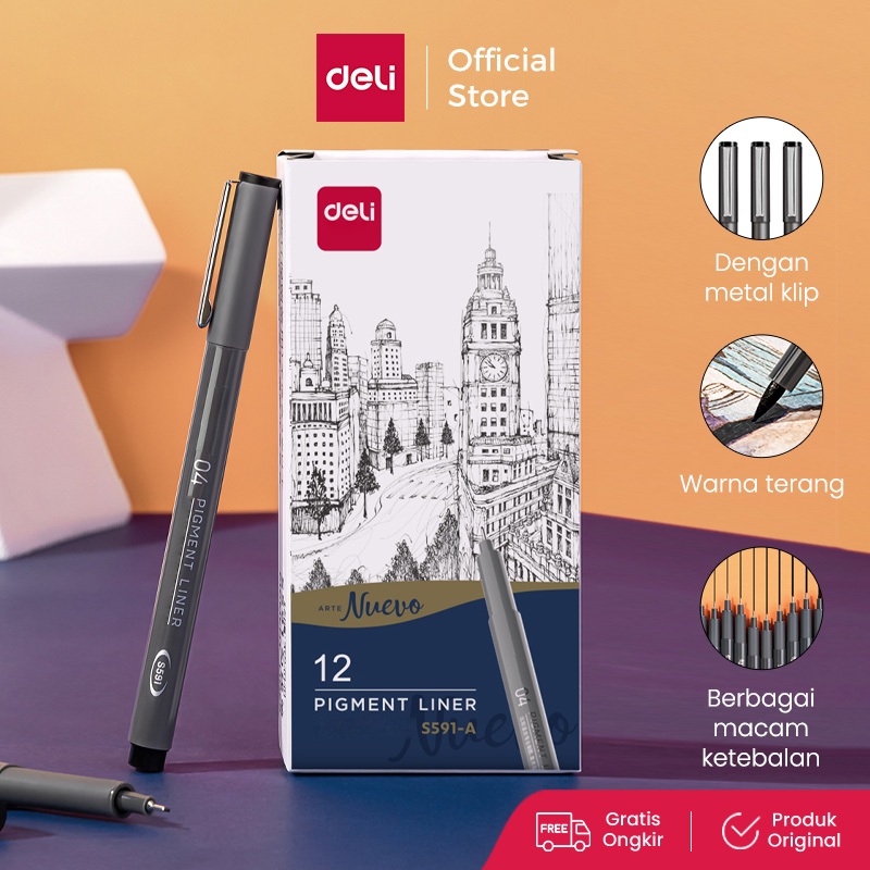 

Deli Pigment Liner / Drawing Pen / Pulpen Spidol Gambar Dengan Klip Metal S591 S591A