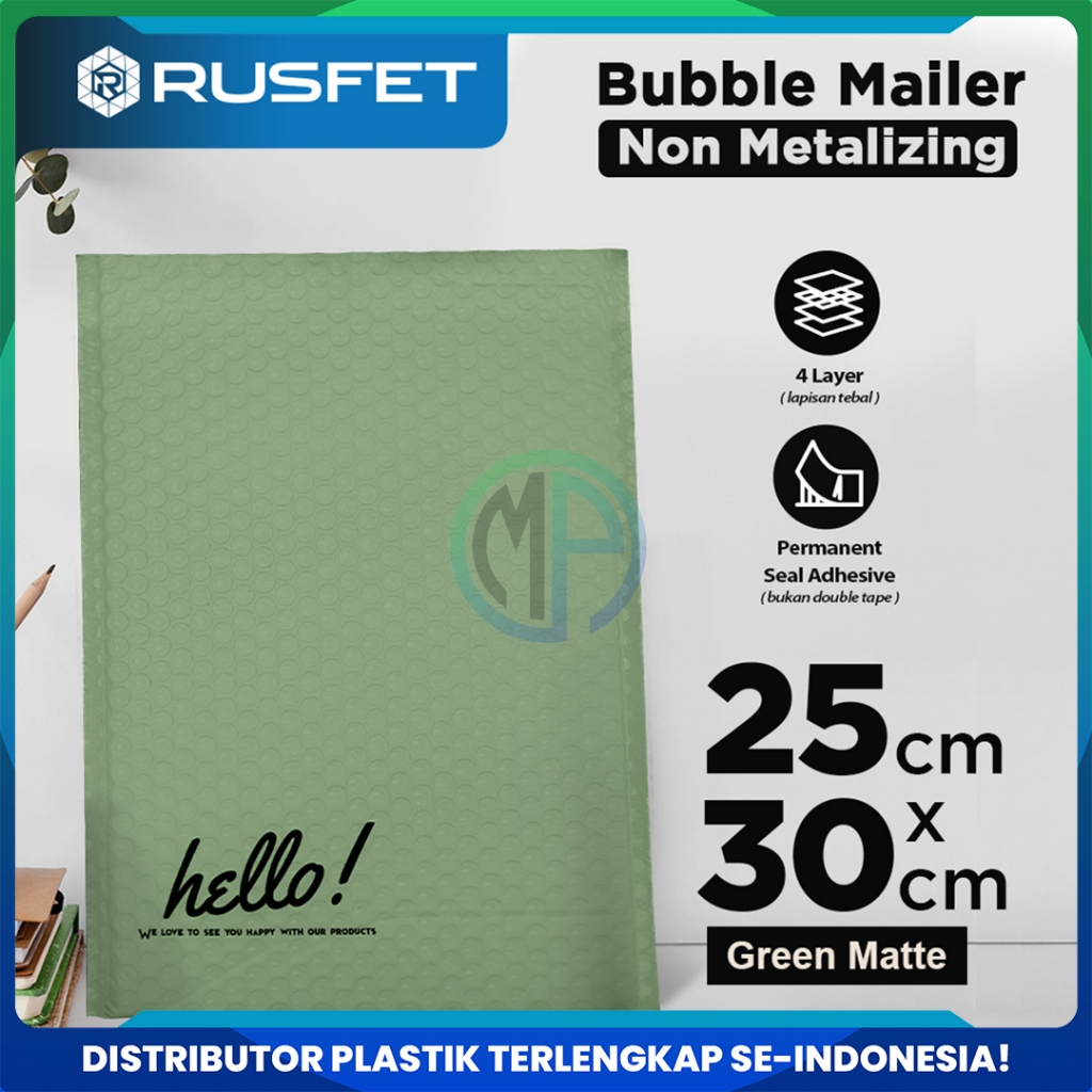 Bubble Mailer Hijau 25 x 30 cm Amplop Envelope / Security Bag Mailer - Rusfet Harga Ecer Satuan