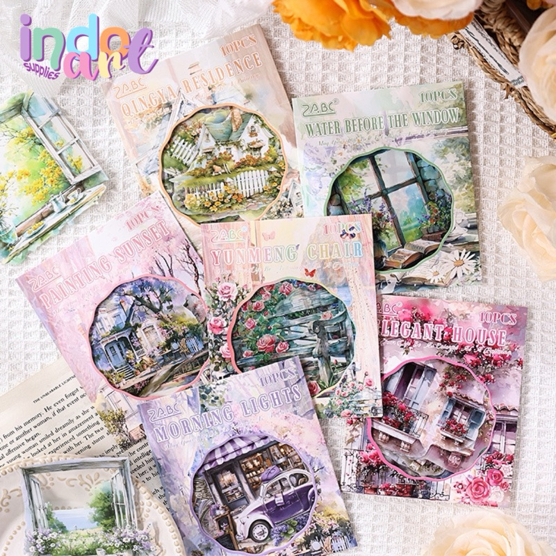 

(IAS) B3 - Sticker Journal Deco Scrapbook Gazebo Girl House Rainy Day Falls Watercolour Window View Jendela