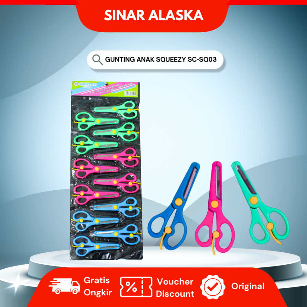 

(1 Renceng) Kids Scissors/ Gunting Anak Warna Warni Squeezy SC-SQ03