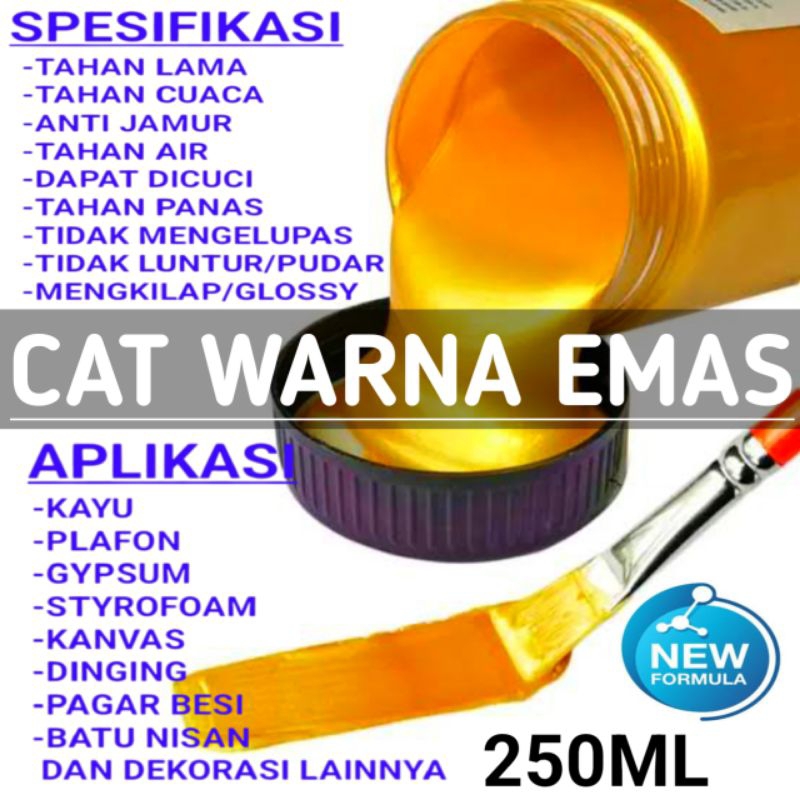 

New Formula Cat Warna Emas 250ML Cat Acrylic Metallic