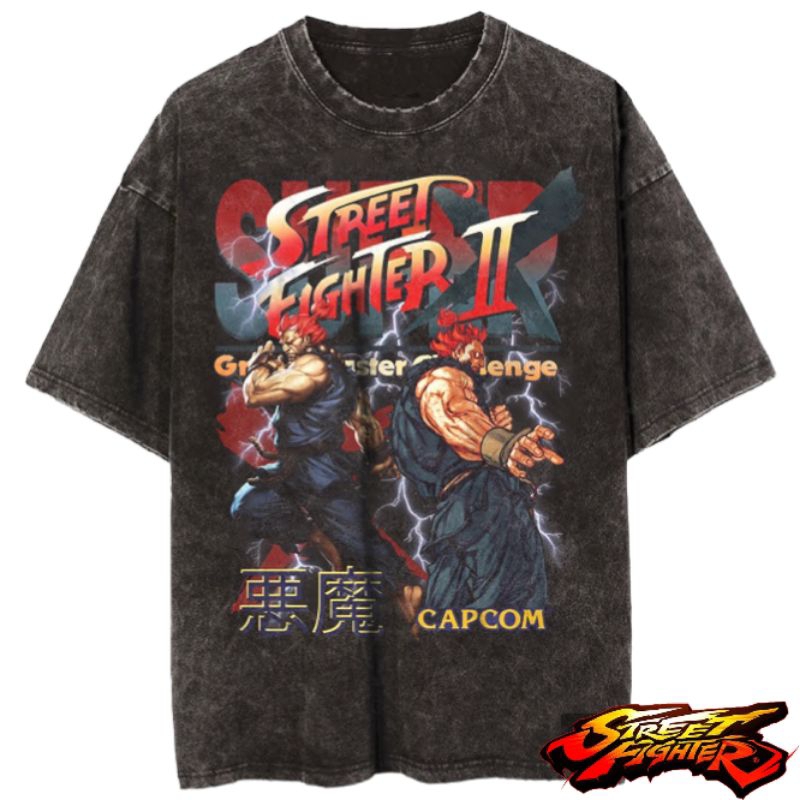 Street Fighter II Akuma Video Arcade Game Vintage Wash T-shirt/Akuma Street Fighter II Oversized Tee