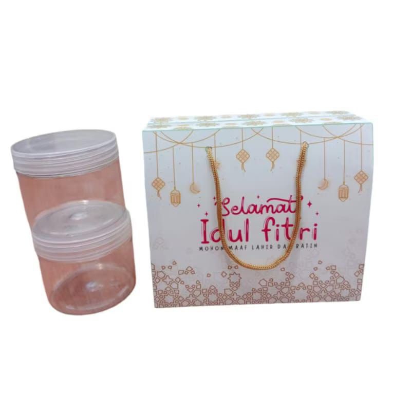 

10 Pcs Gable Box Hampers Idul Fitri Muat 3 Toples Jar 500-750 ml Hijau Tua Poly Gold uk 28x10x11 cm