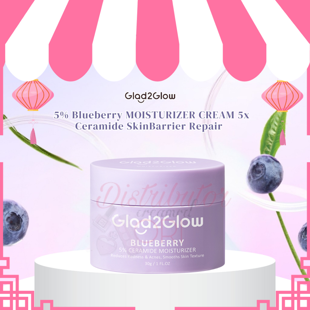 Glad2Glow 5% Blueberry MOISTURIZER CREAM 5x Ceramide Skin Barrier Repair 25g | Pelembab Wajah Pemuti
