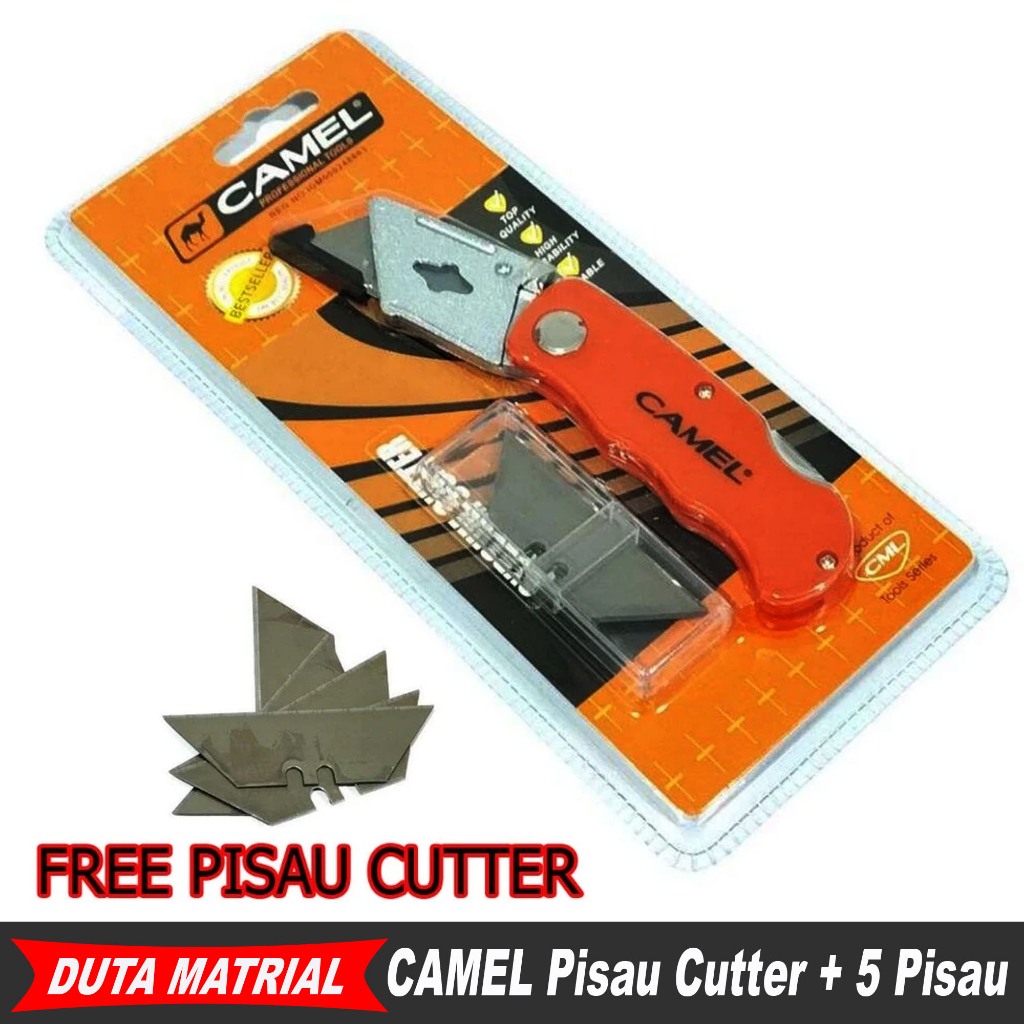 

CAMEL Cutter Sepatu HPL Gipsum Triplek Akrilik Utility Knife pisau gagang orange Bisa Dilipat Gratis Isi Cutter