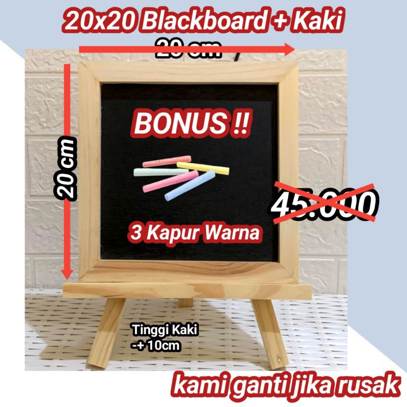 

Papan Tulis Blackboard 20x20 + kaki (Gratis 3 Kapur Warna) papan tulis kapur / papan tulis hitam