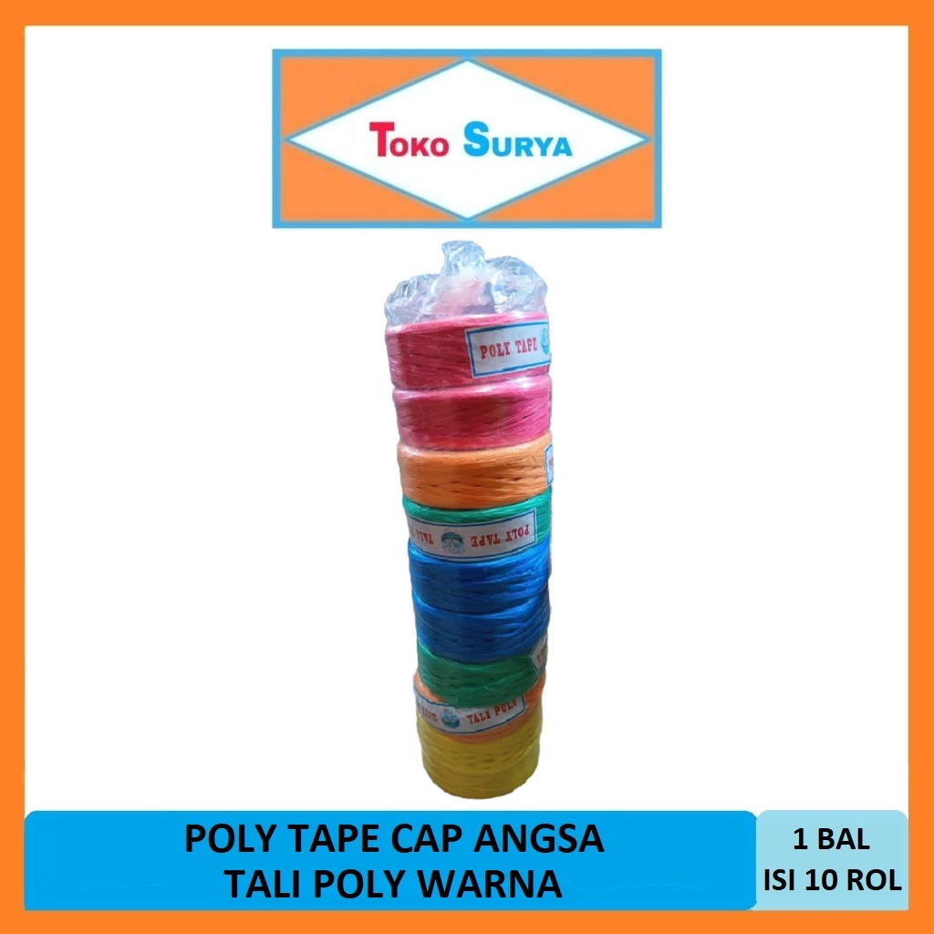 

Tali Plastik Poly Tape Warna Warni Cap Angsa 1 Bal x 10 Roll
