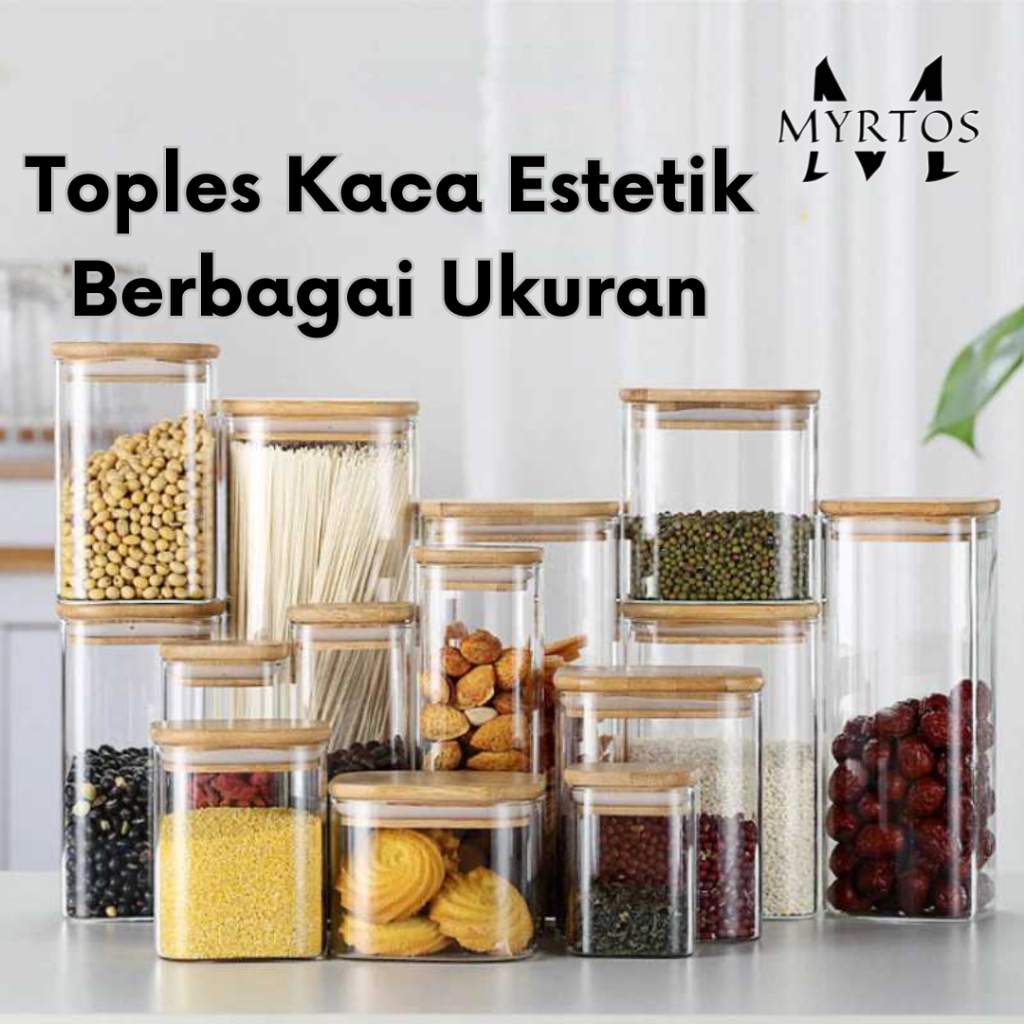 [MT] Toples Kaca Aesthetic Kedap Udara / Tempat Penyimpanan Makanan Estetik Kue Kering Kotak Snack C