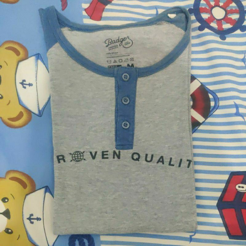 Kaos lengan Panjang Katun Badger Abu Biru