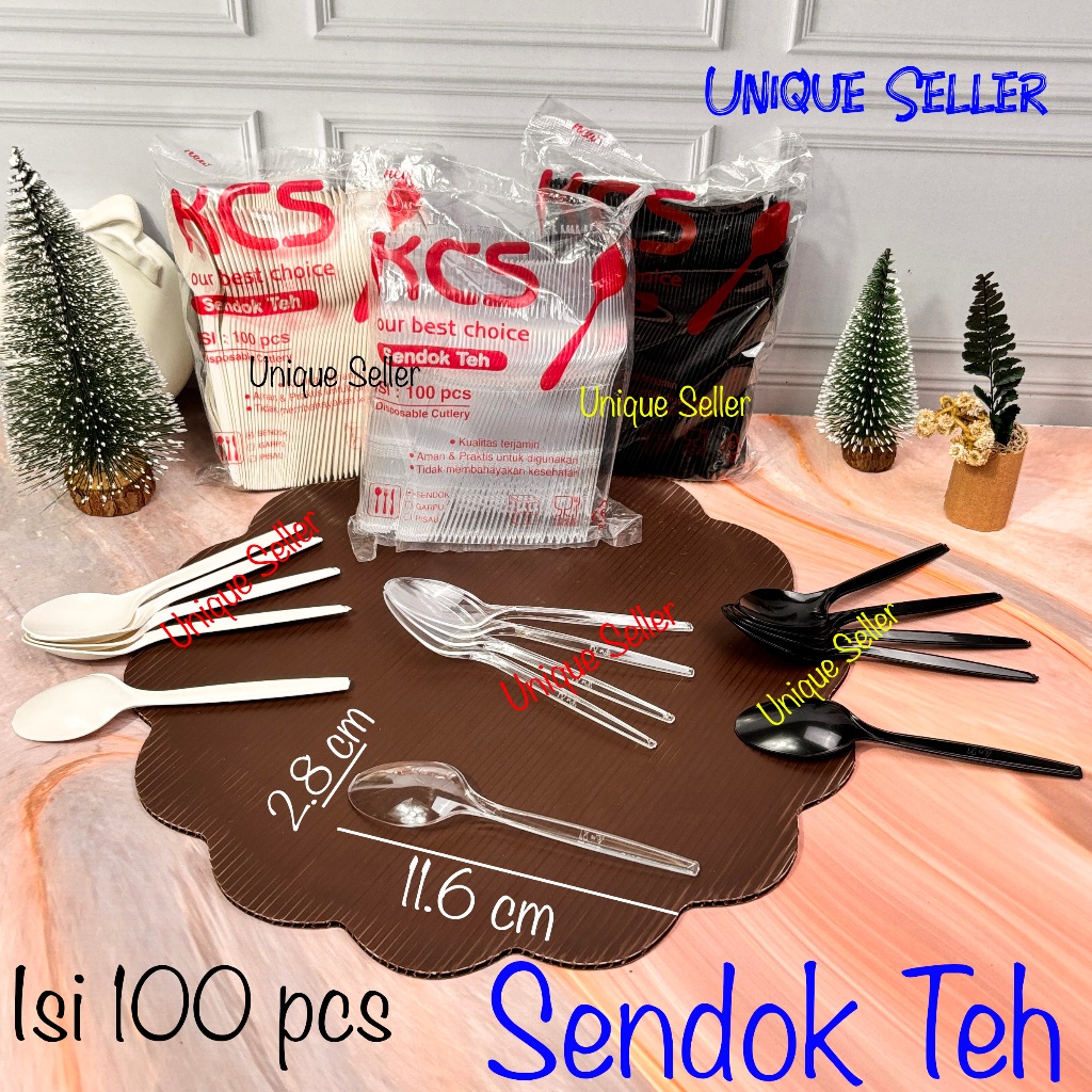 Sendok Teh Plastik KCS isi 100 / Sendok Puding Agar Jelly Besar Plastik Putih Bening / Sendok Teh Pu