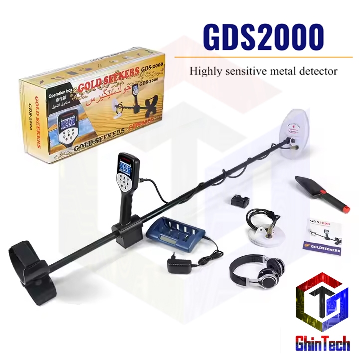 GoldSeekers GDS2000 professional gold metal detector Lengkap Heatset Baterai Cas Sekop 2 Koil Coil d