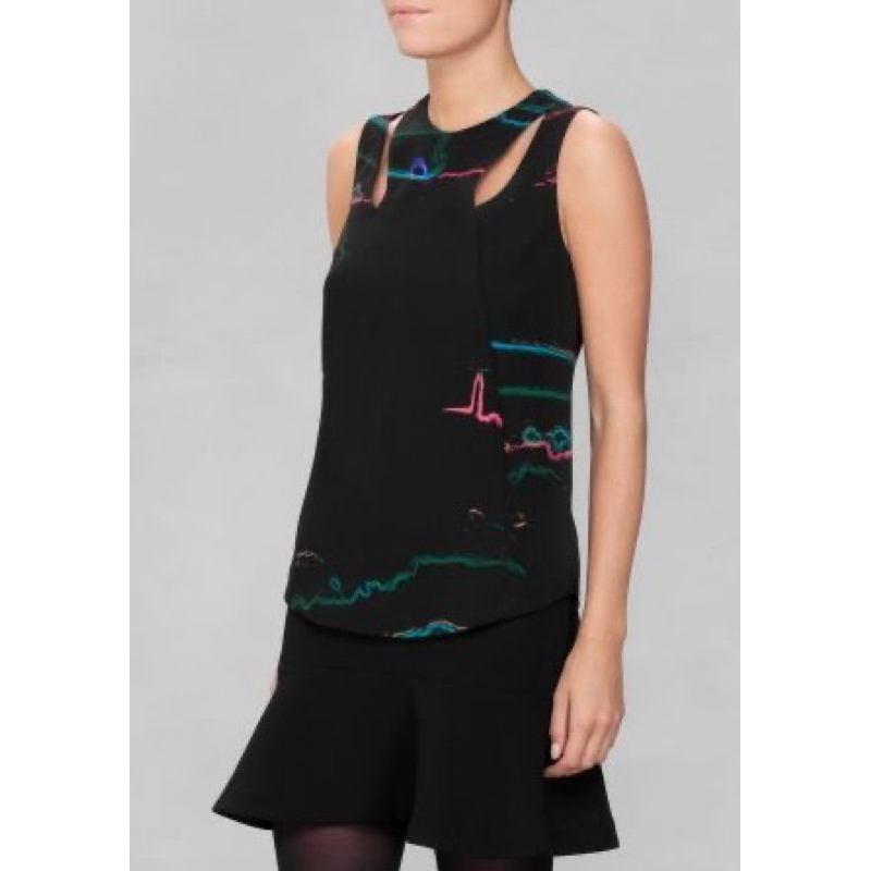 𝙋𝙍𝙀𝙇𝙊𝙑𝙀𝘿 & Other Stories Black Abstract Printed Tank Top Blouse Fashion Wanita Branded