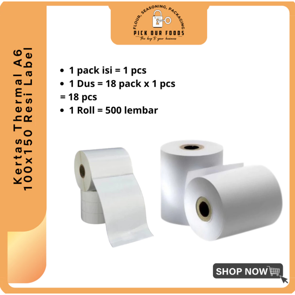 

Kertas Thermal A6 100x150 Resi Label Sticker Dus Roll Printer Barcode