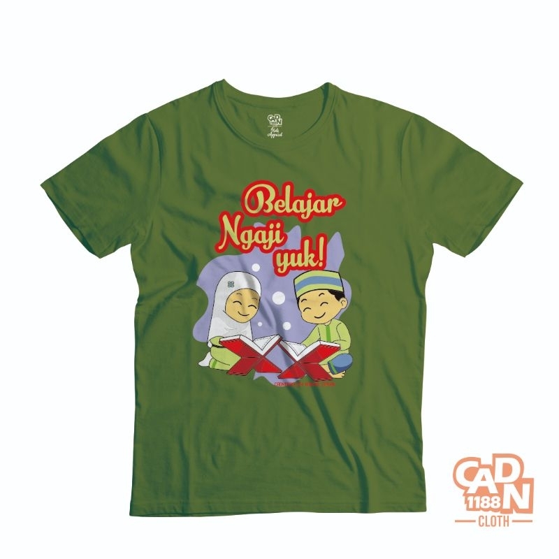 Kaos Dakwah Anak Belajar Ngaji Yuk Warna Hijau Army 1-10 Tahun Laki-Laki Perempuan