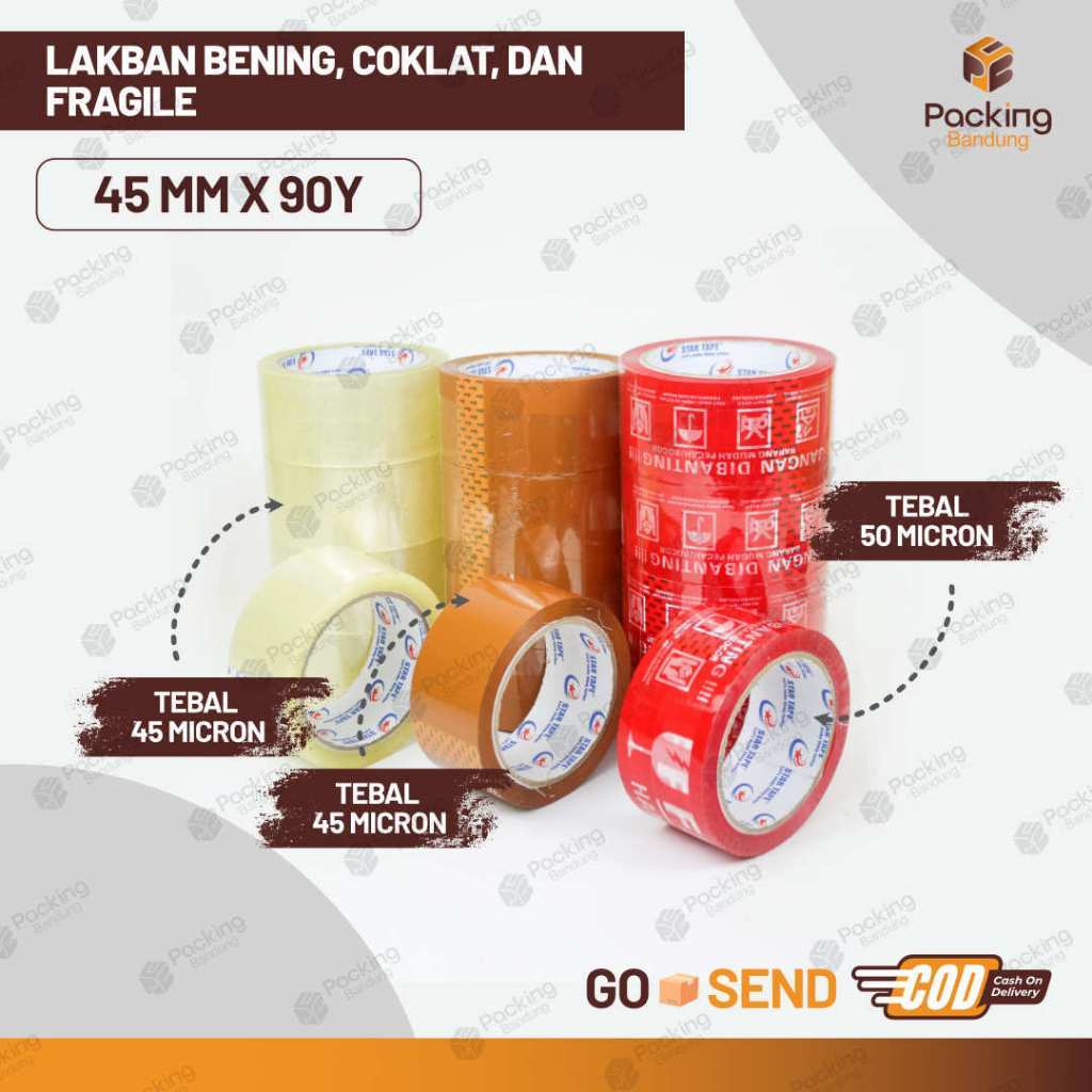 

Lakban Bening | Lakban Cokelat | Lakban fragile 90 Yard Ekonomis Solatip Murah