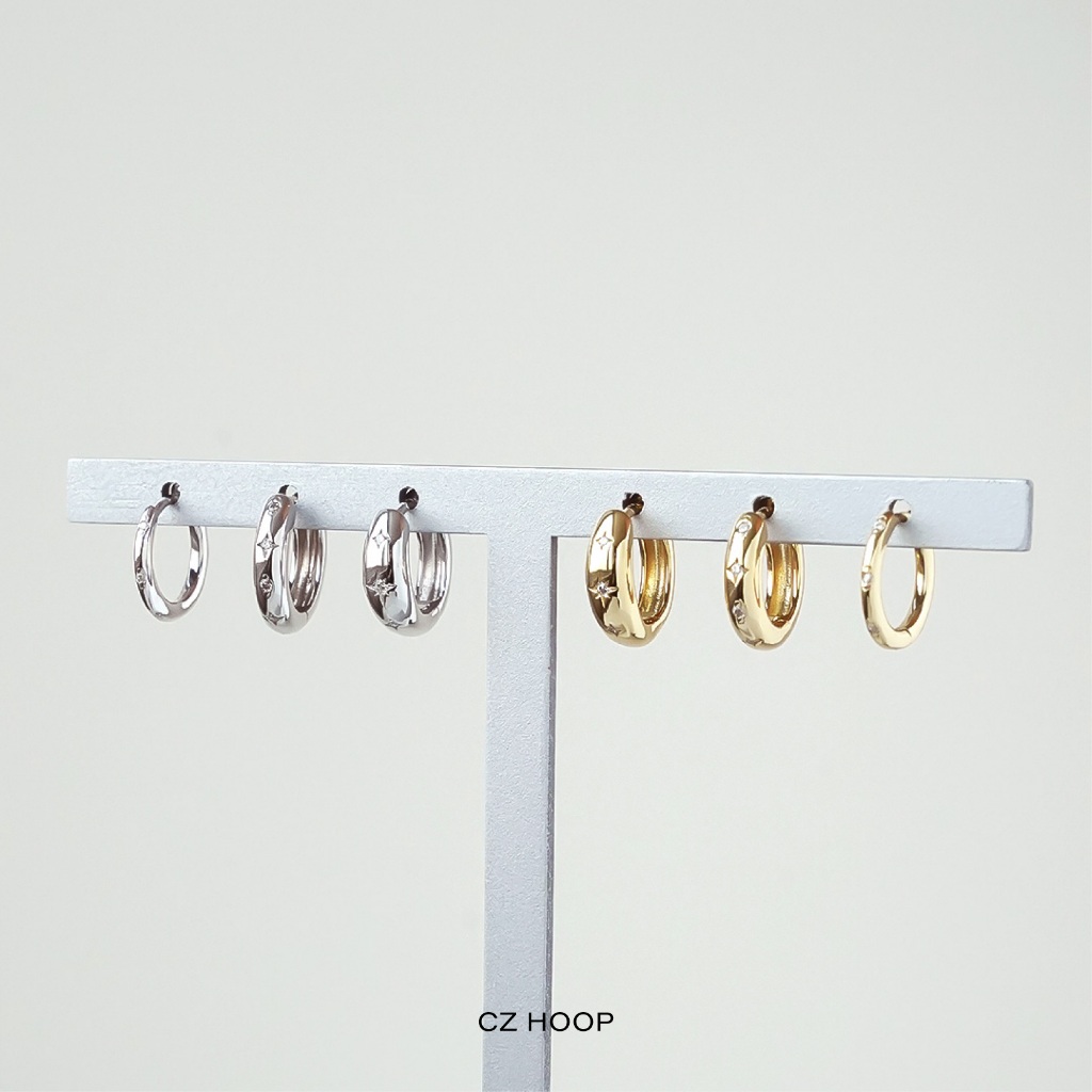 Anting Hoop Silver 925 - 18K Emas Lapis CZ Hoop 8,5mm [Tindik ID]